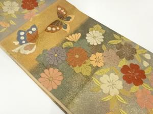 ふくれ織菊に蝶模様織出し袋帯